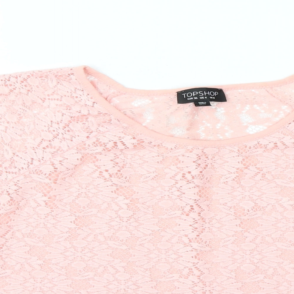 Top Shop Womens Pink Floral  Basic Blouse Size 8  - floral lace detail