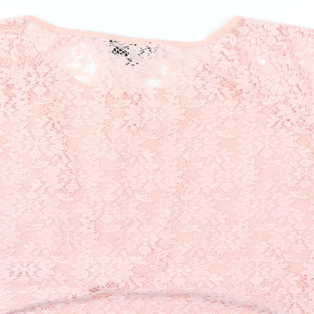 Top Shop Womens Pink Floral  Basic Blouse Size 8  - floral lace detail