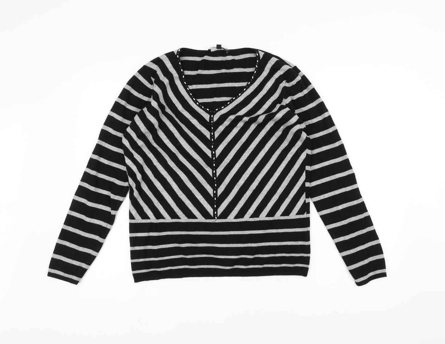 LAURA PETITES Womens Black Striped  Pullover Jumper Size L