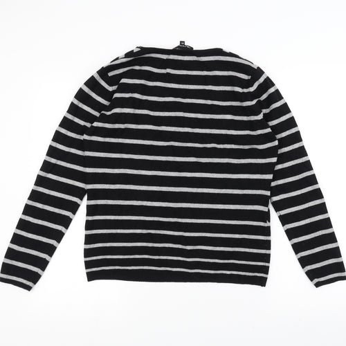 LAURA PETITES Womens Black Striped  Pullover Jumper Size L
