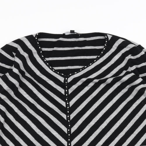 LAURA PETITES Womens Black Striped  Pullover Jumper Size L