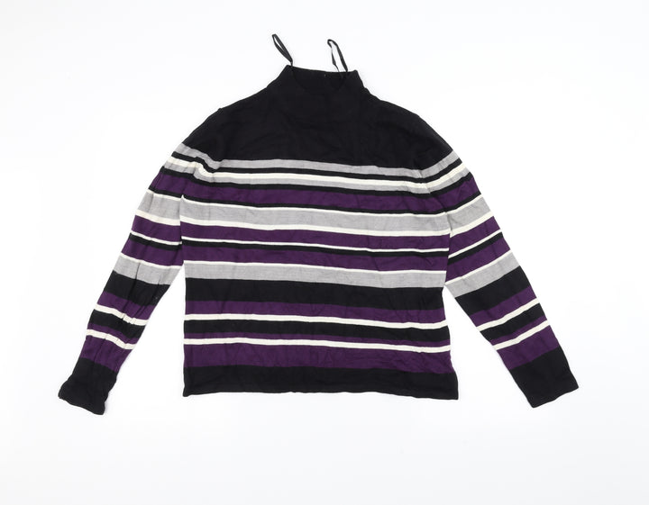 BM Womens Black Striped Pullover Jumper Size S