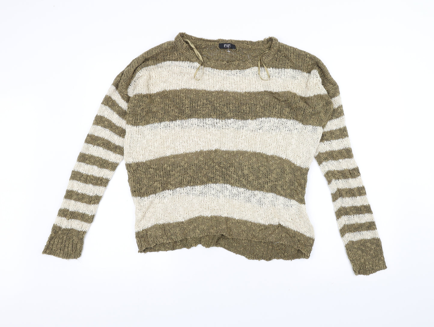 F&F Womens Brown Striped Knit Pullover Jumper Size 12