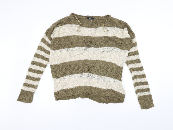 F&F Womens Brown Striped Knit Pullover Jumper Size 12