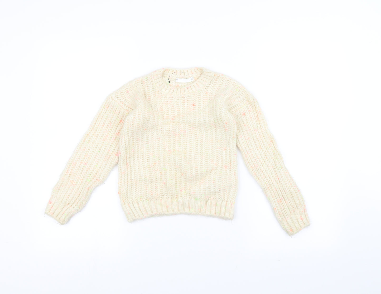 Marks and Spencer Girls White  Knit Pullover Jumper Size 6-7 Years