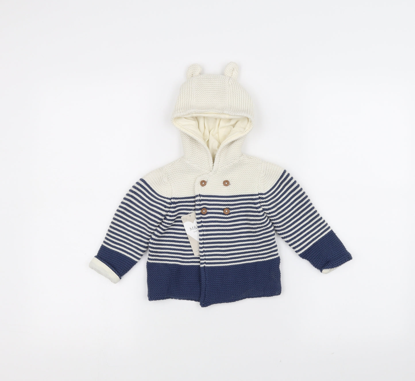 Marks and Spencer Baby White Striped Knit Jacket  Size 6-9 Months