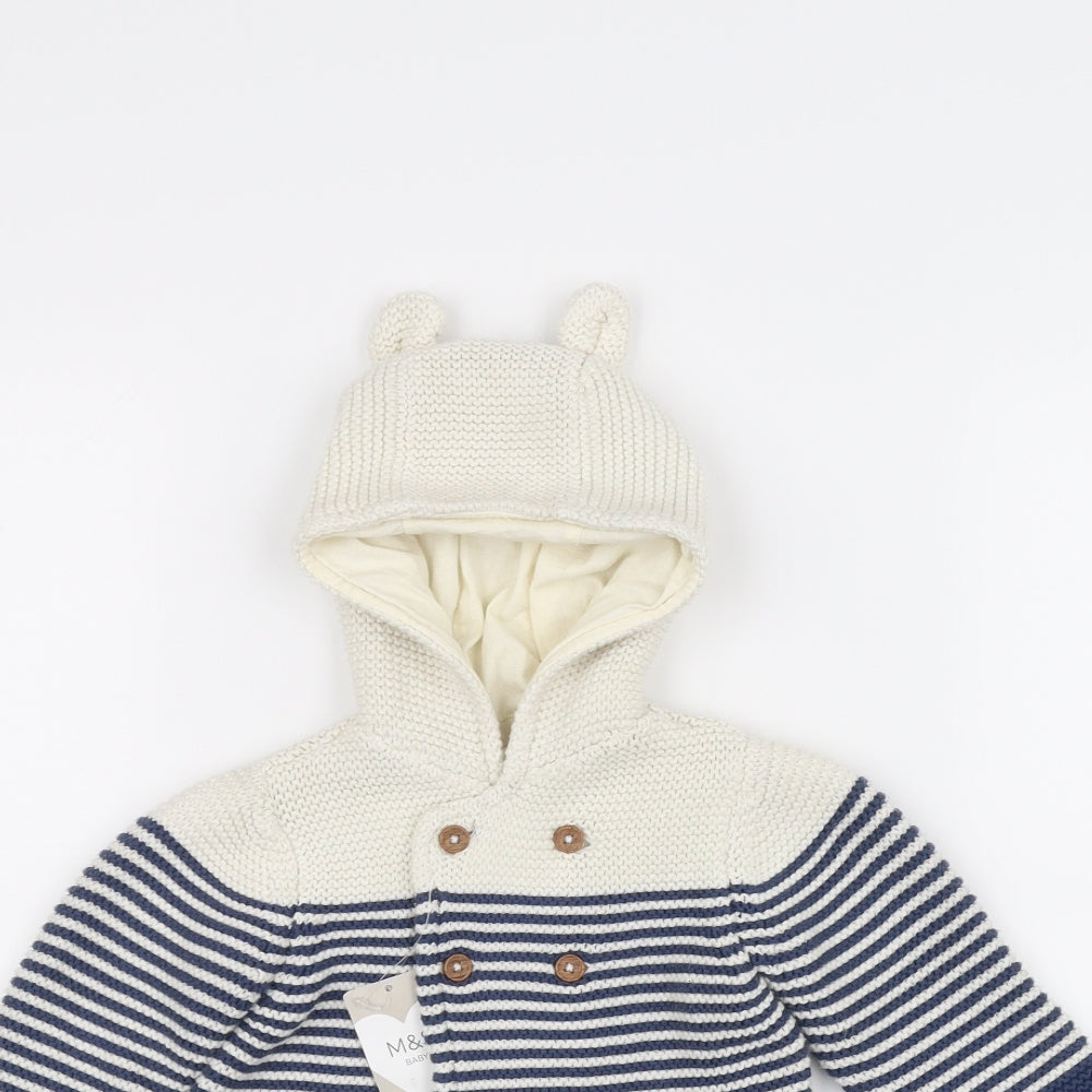Marks and Spencer Baby White Striped Knit Jacket  Size 6-9 Months