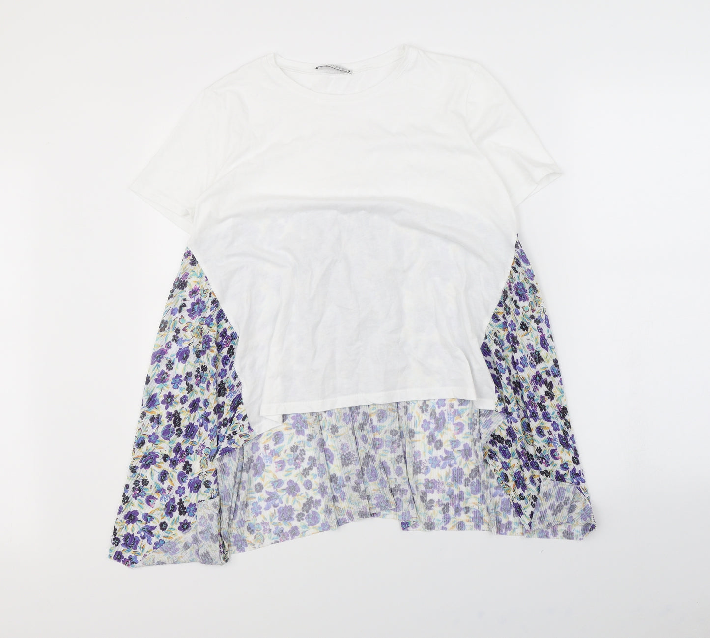 Zara Womens White Floral  Basic T-Shirt Size S