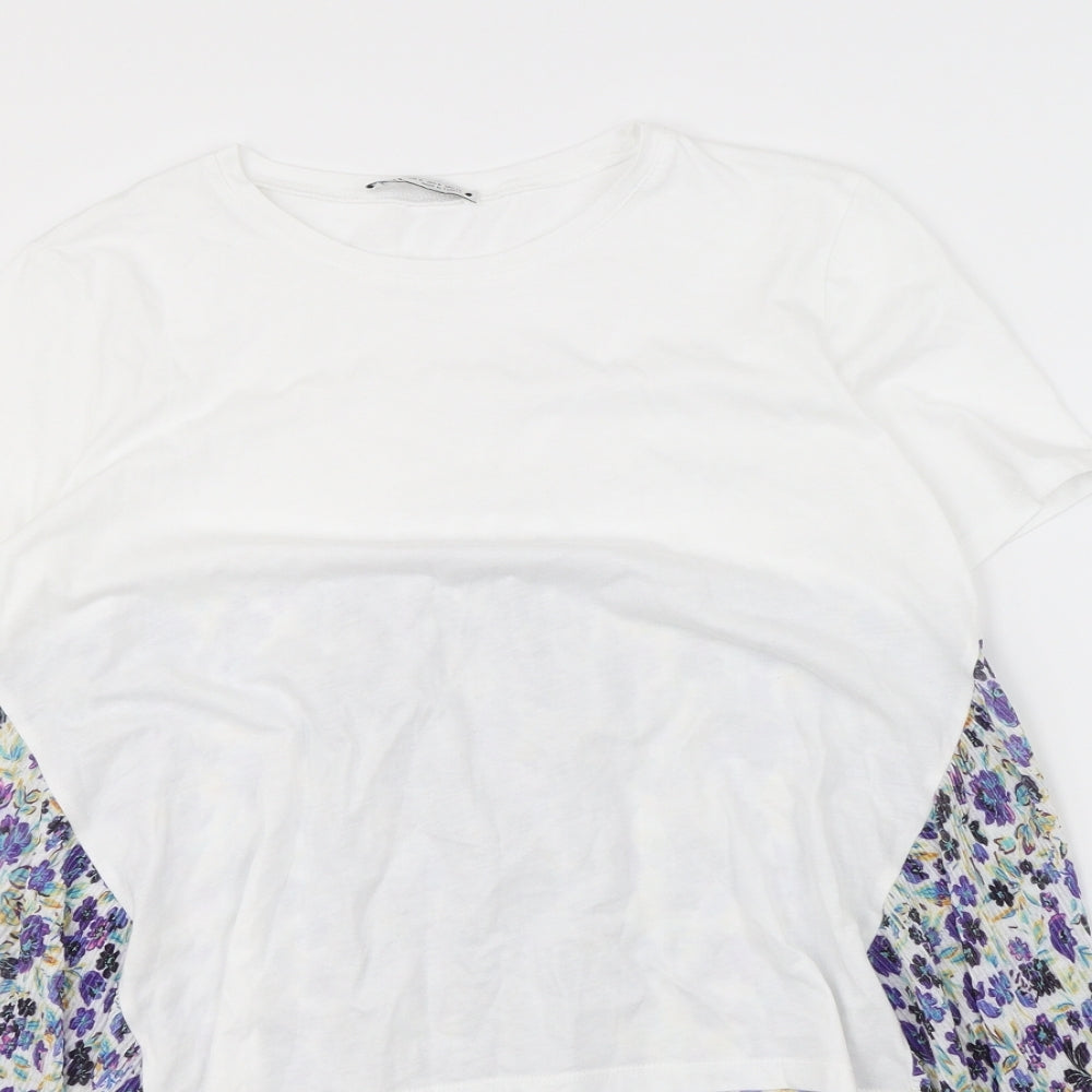 Zara Womens White Floral  Basic T-Shirt Size S