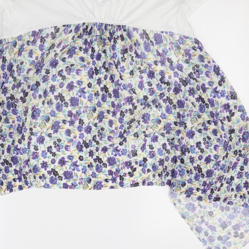 Zara Womens White Floral  Basic T-Shirt Size S