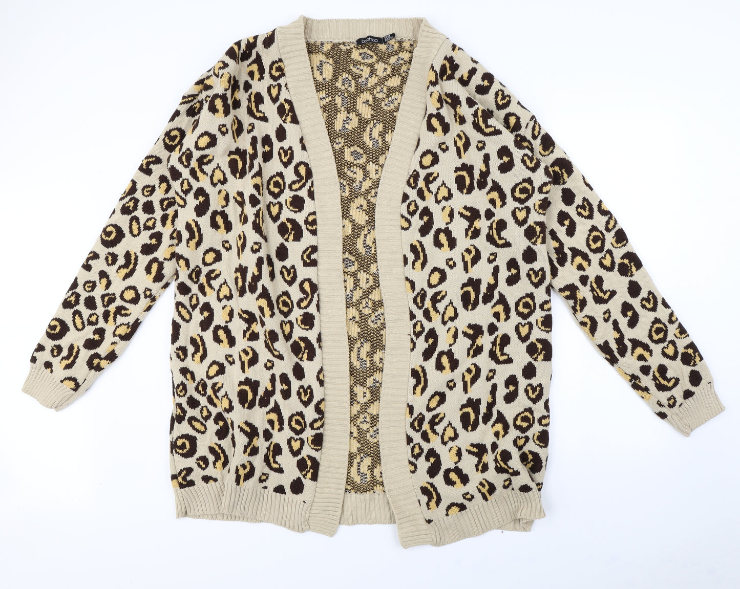 Boohoo Womens Brown Animal Print  Cardigan Jumper Size 24