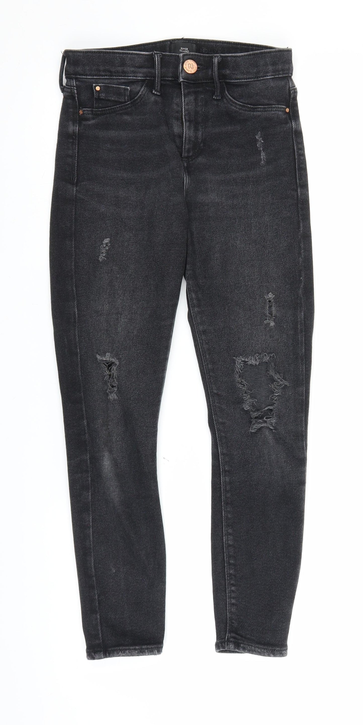 River Island Womens Black  Denim Straight Jeans Size 8 L22 in