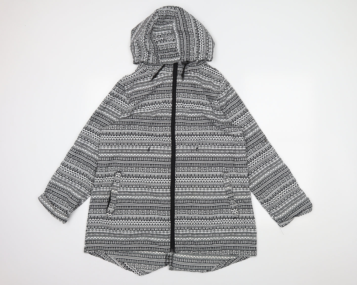 denimCo Womens Black Fair Isle  Rain Coat Coat Size M