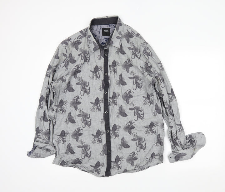 Burton Mens Grey Floral   Button-Up Size L