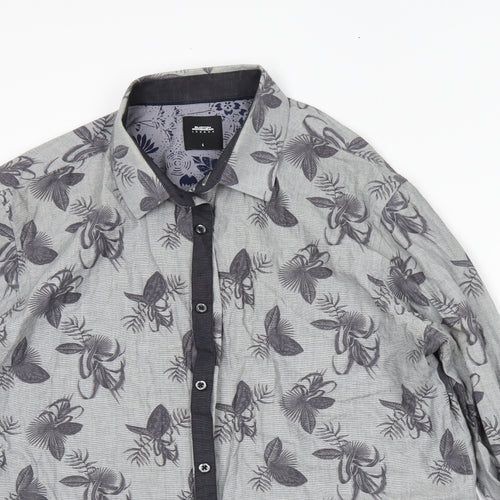 Burton Mens Grey Floral   Button-Up Size L