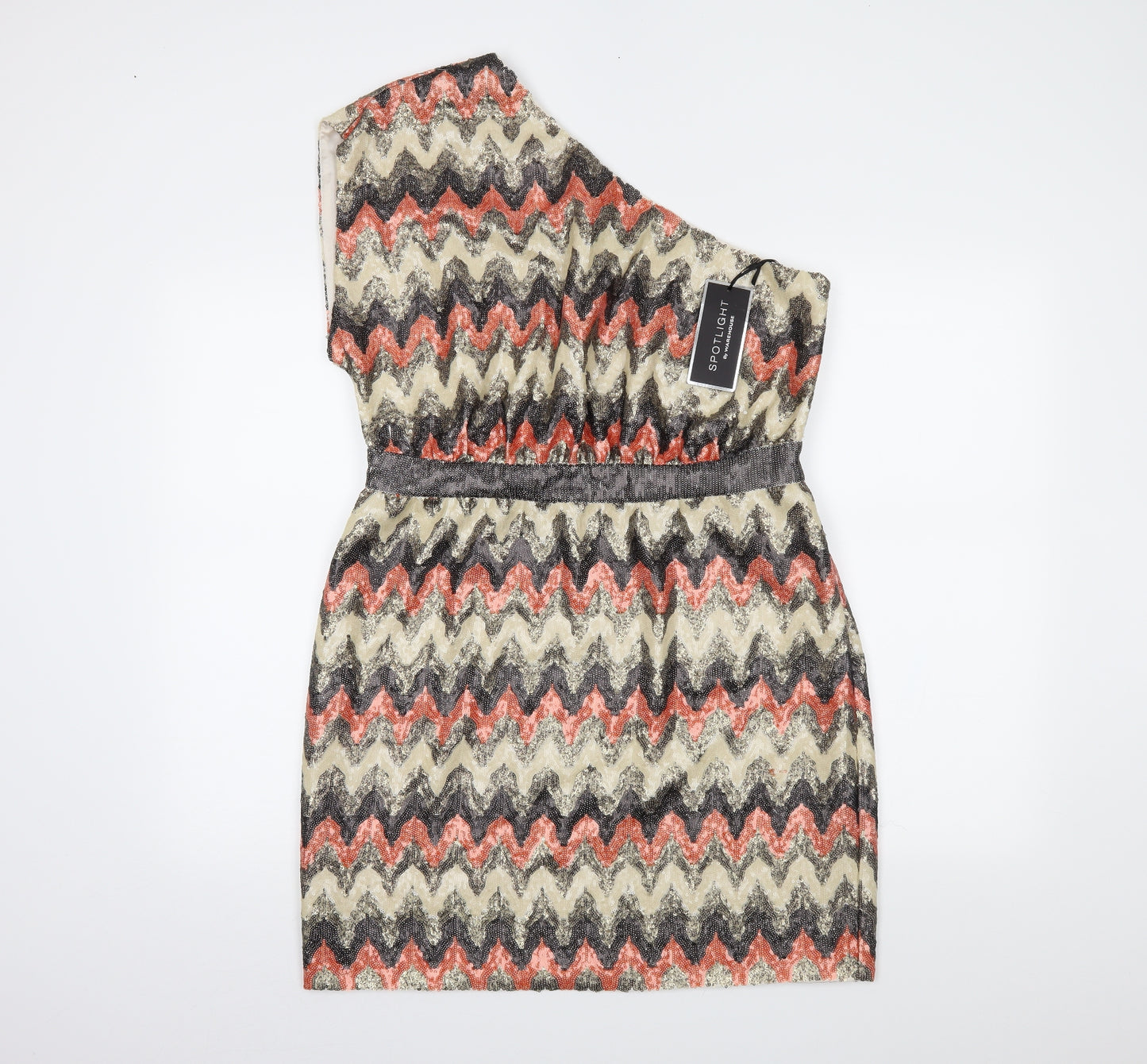 Warehouse Womens Gold Herringbone  Bodycon  Size 16