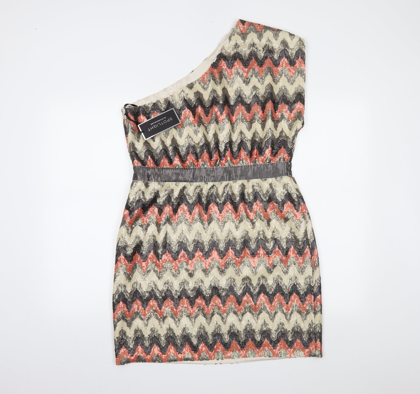 Warehouse Womens Gold Herringbone  Bodycon  Size 16