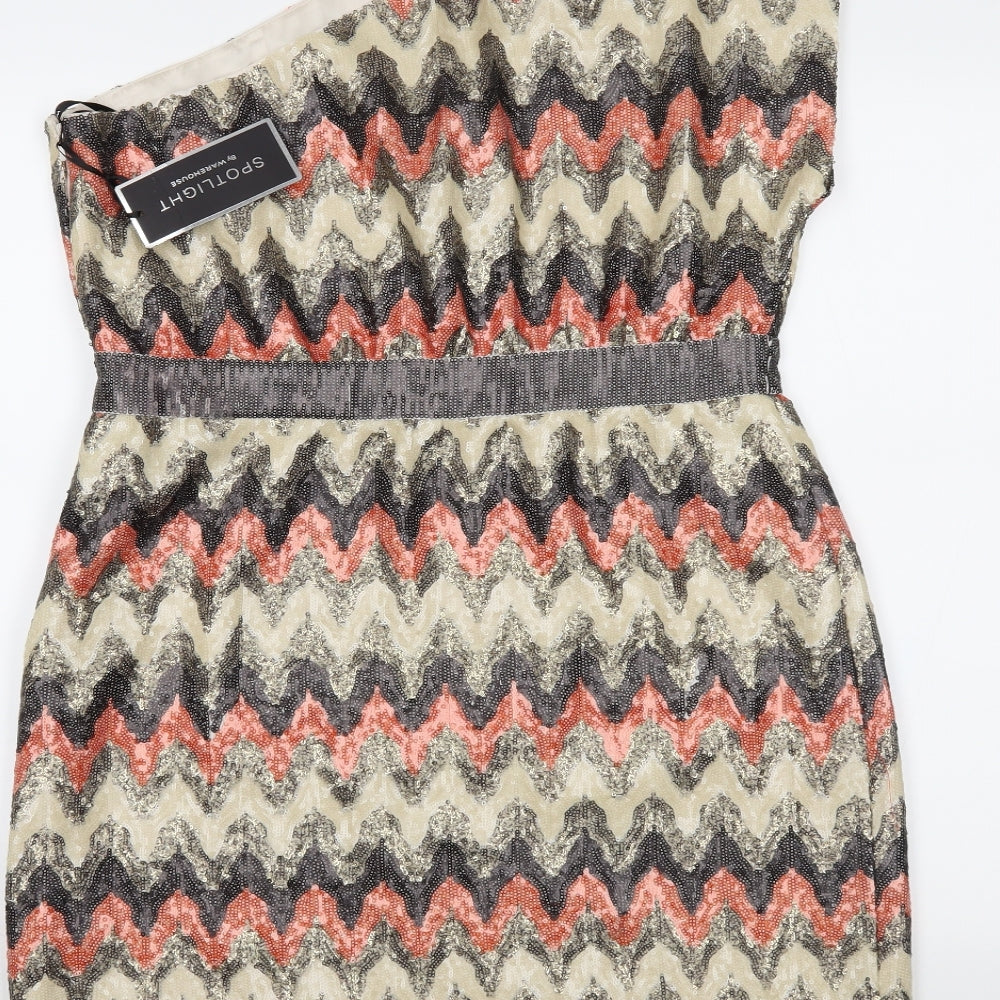 Warehouse Womens Gold Herringbone  Bodycon  Size 16