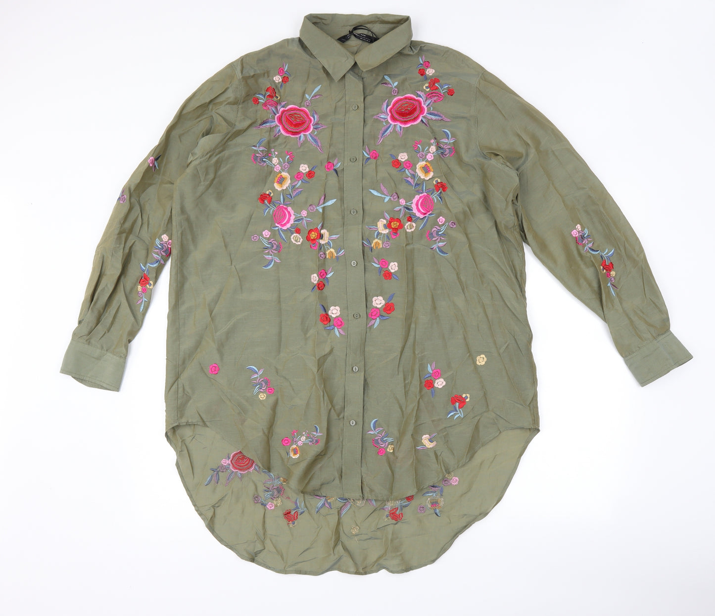 Zara Womens Green Floral  Basic Button-Up Size L