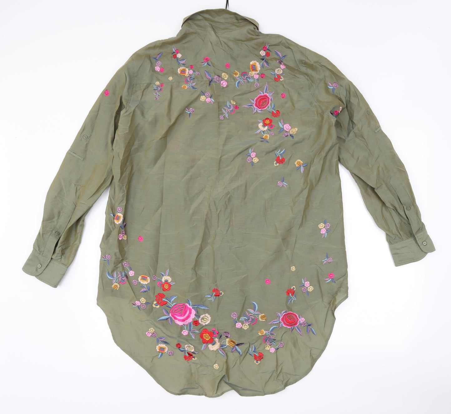 Zara Womens Green Floral  Basic Button-Up Size L