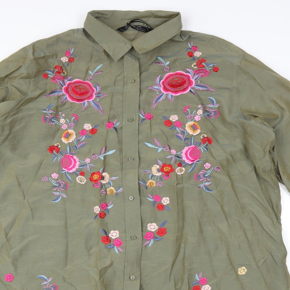 Zara Womens Green Floral  Basic Button-Up Size L