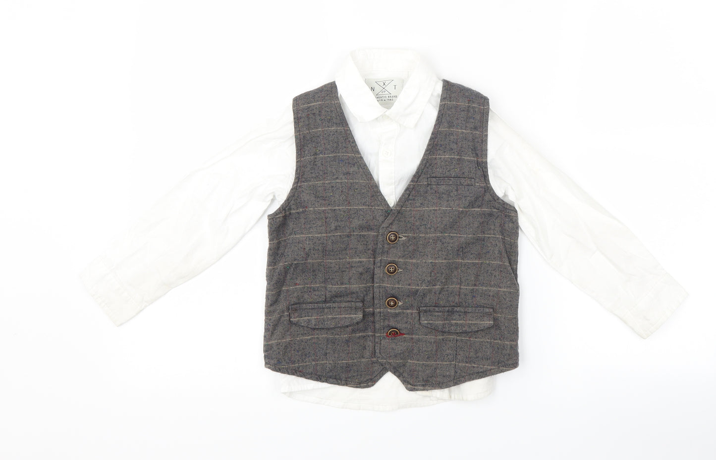 NEXT Boys Grey Check  Jacket Waistcoat Size 4-5 Years  - shirt included