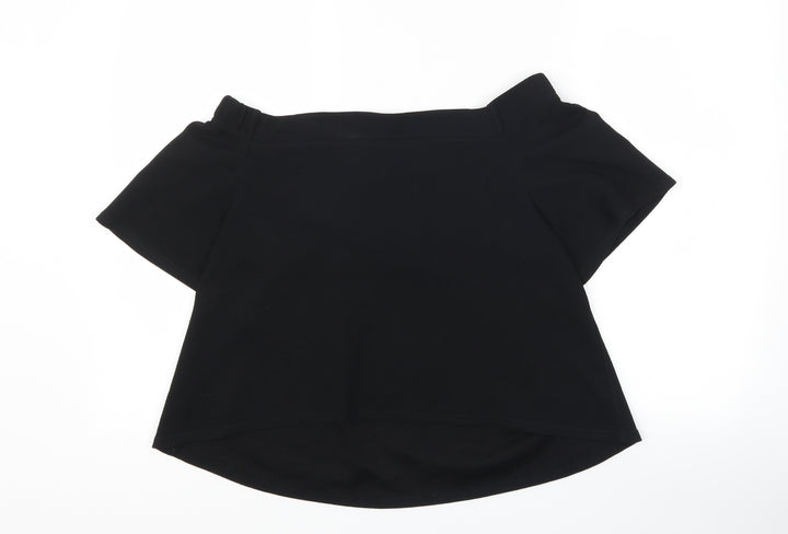 PRETTYLITTLETHING Womens Black Cropped T-Shirt Size 12