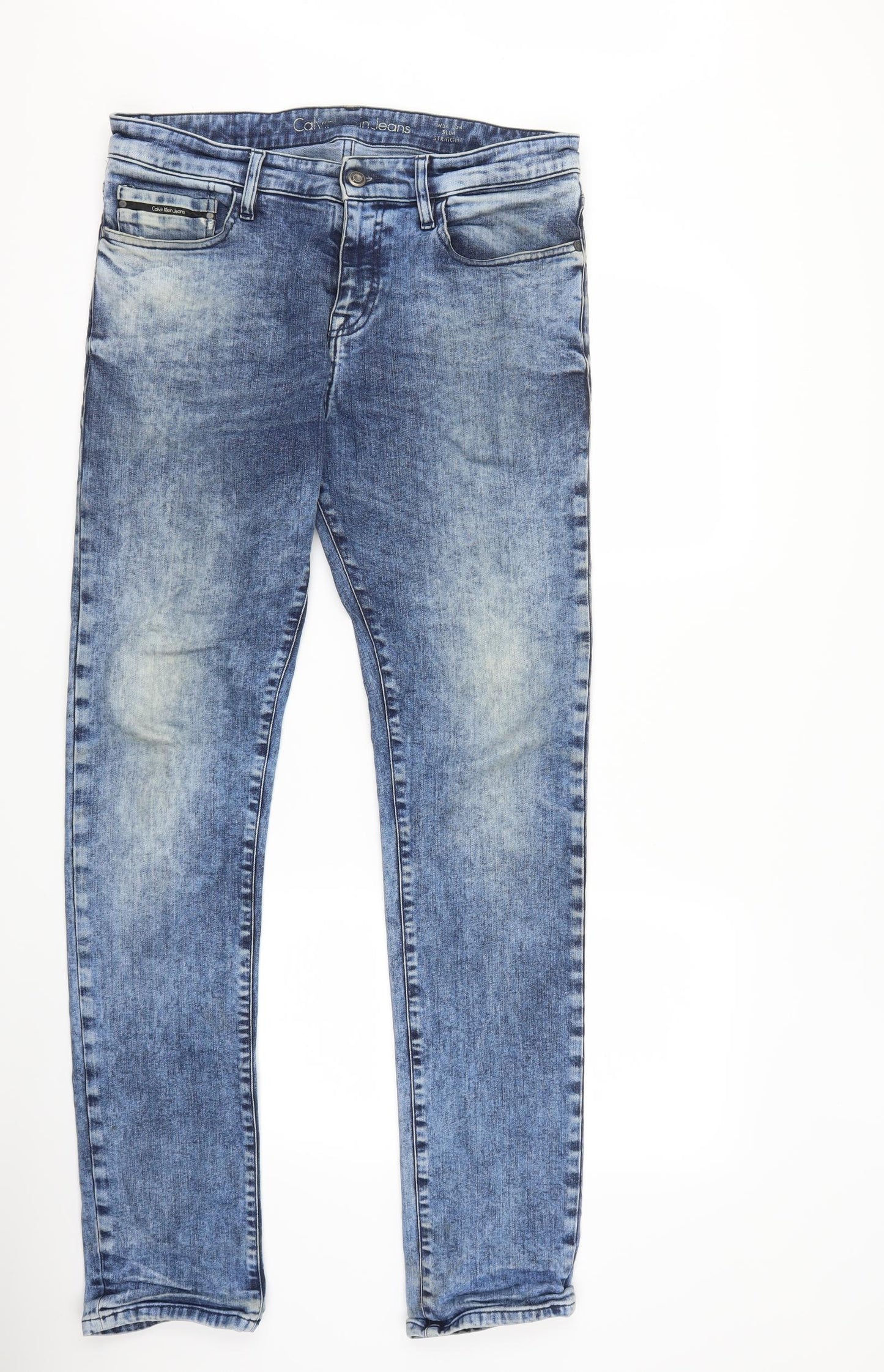 Calvin Klein Mens Blue  Denim Skinny Jeans Size 34 in L34 in - Acid Wash