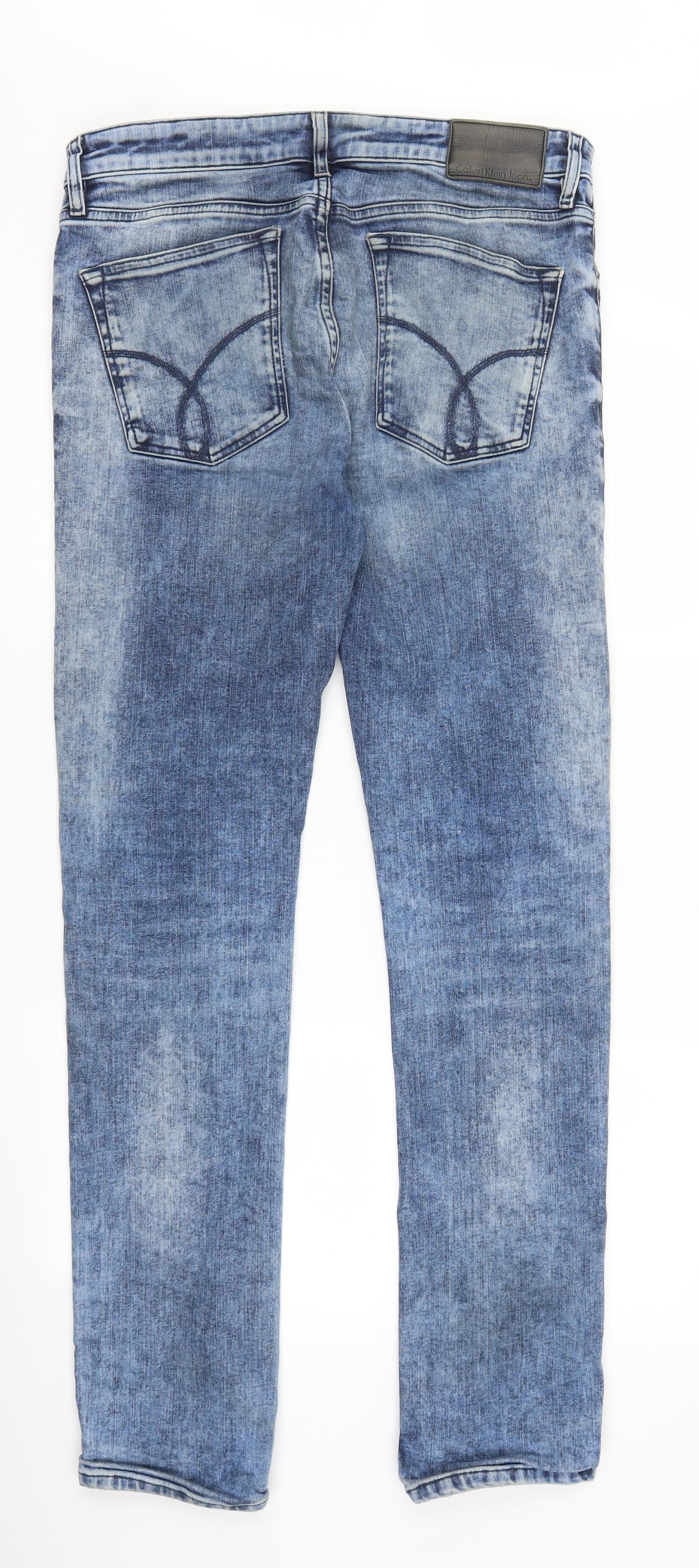 Calvin Klein Mens Blue  Denim Skinny Jeans Size 34 in L34 in - Acid Wash