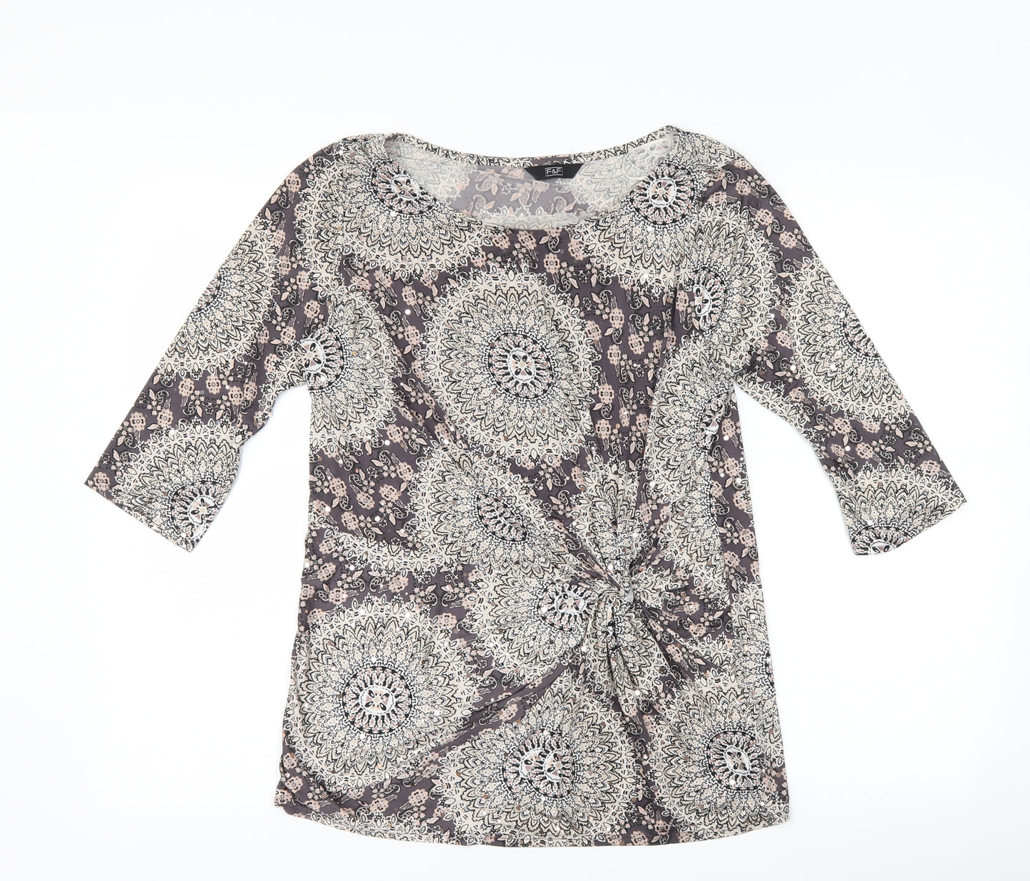 F&F Womens Grey Geometric  Basic T-Shirt Size 10