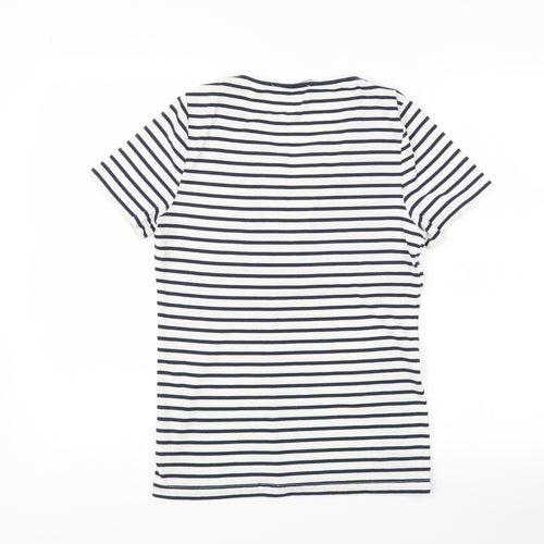 bm casual Womens White Striped  Basic T-Shirt Size XS