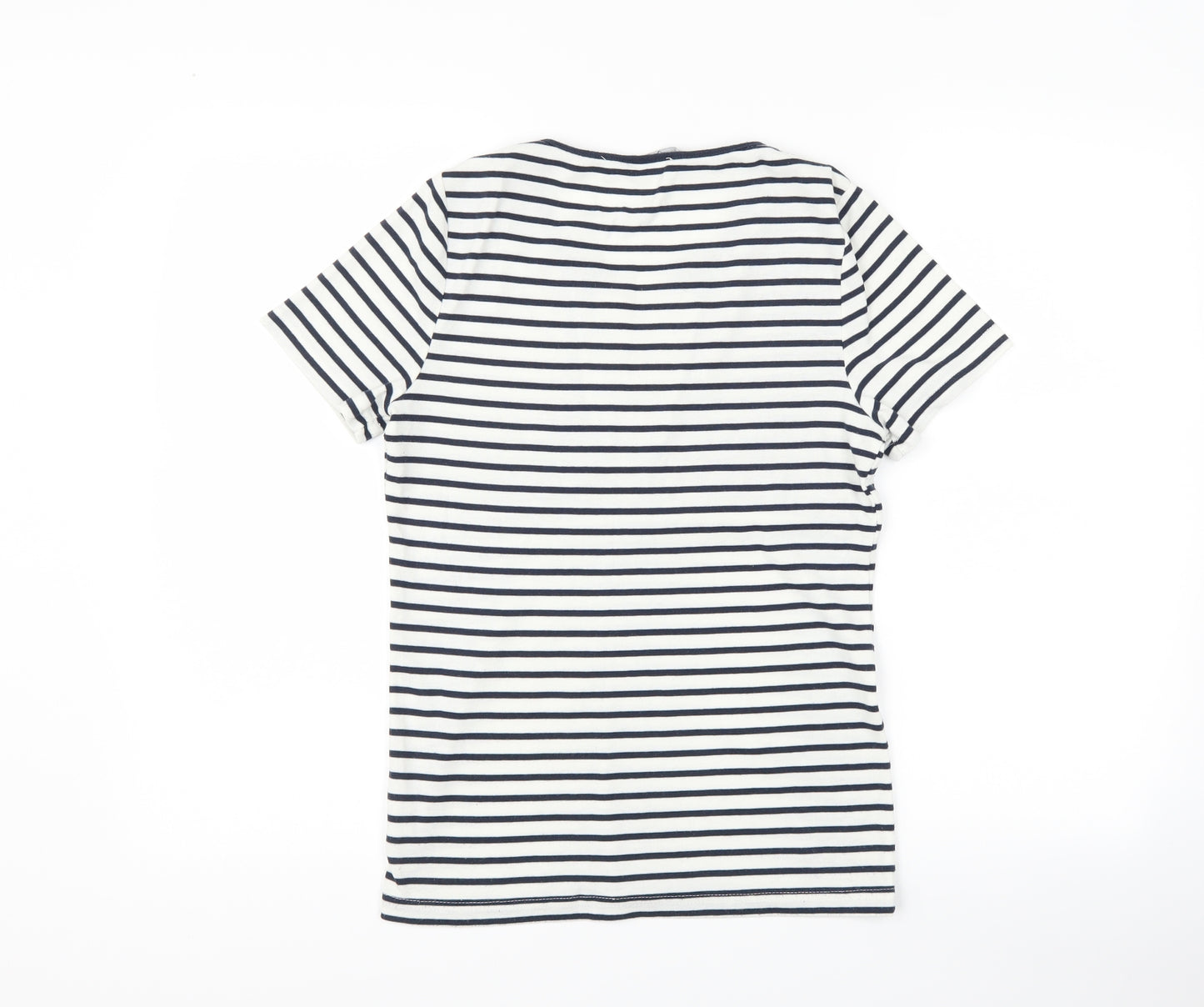 bm casual Womens White Striped  Basic T-Shirt Size XS
