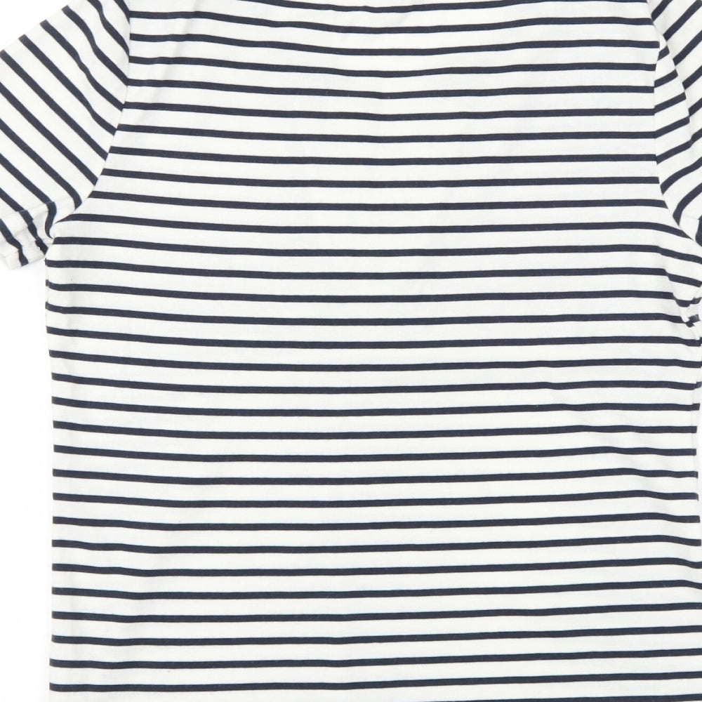 bm casual Womens White Striped  Basic T-Shirt Size XS