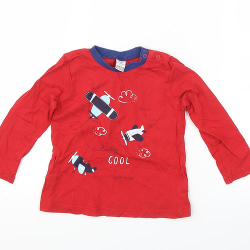 LC Waikiki Girls Red   Basic T-Shirt Size 18-24 Months  - aeroplane