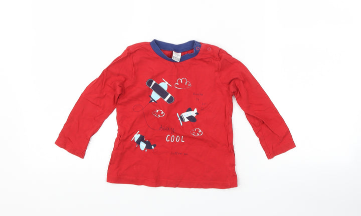 LC Waikiki Girls Red   Basic T-Shirt Size 18-24 Months  - aeroplane