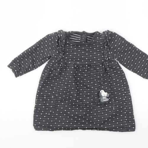 George Girls Grey Polka Dot  T-Shirt Dress  Size 6-9 Months  - zebra