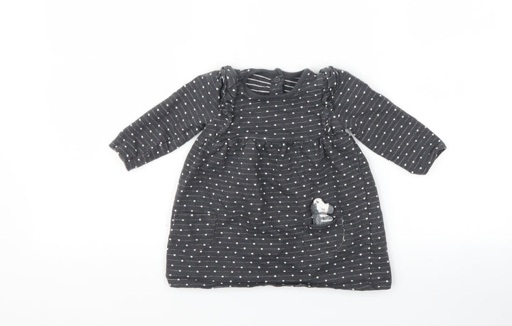 George Girls Grey Polka Dot T-Shirt Dress Size 6-9 Months - zebra