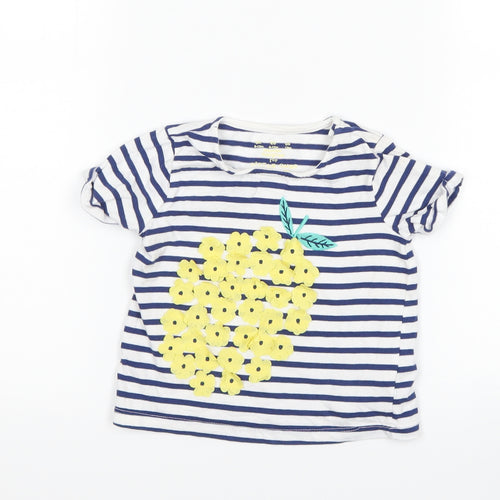 F&F Girls Blue Striped  Basic T-Shirt Size 9-12 Months  - pineapple