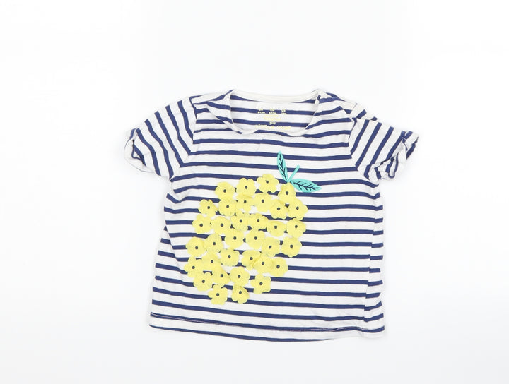 F&F Girls Blue Striped Basic T-Shirt Size 9-12 Months - pineapple