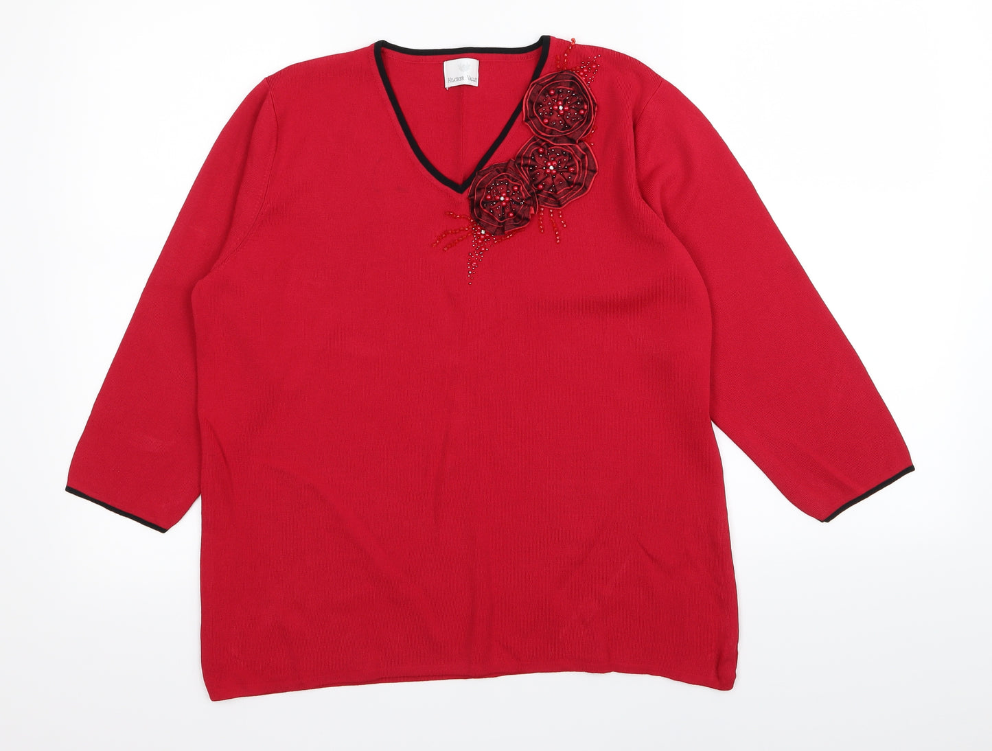 Heather Valley Womens Red Floral  Pullover Jumper Size 18