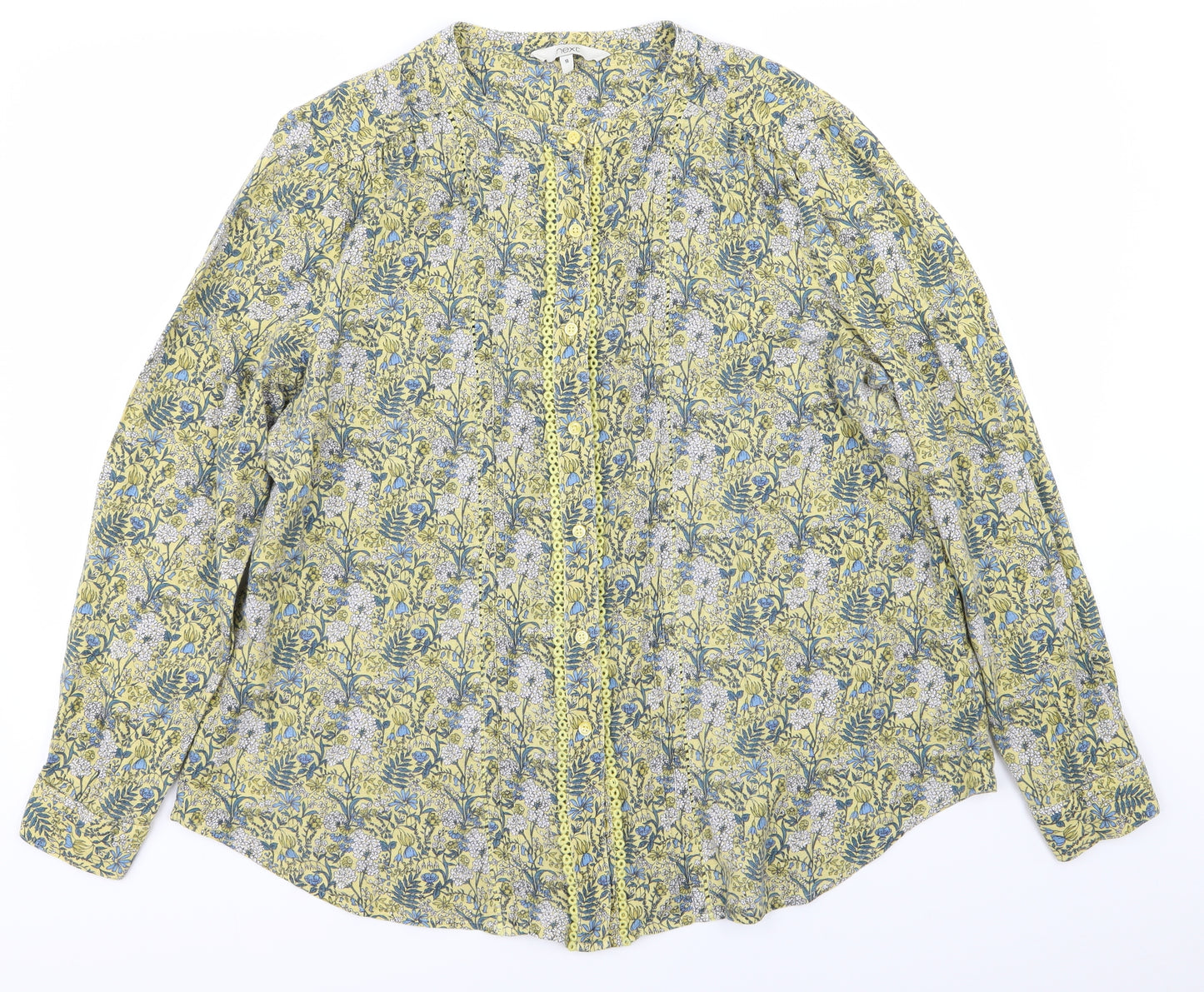 NEXT Womens Yellow Floral  Basic Button-Up Size 18