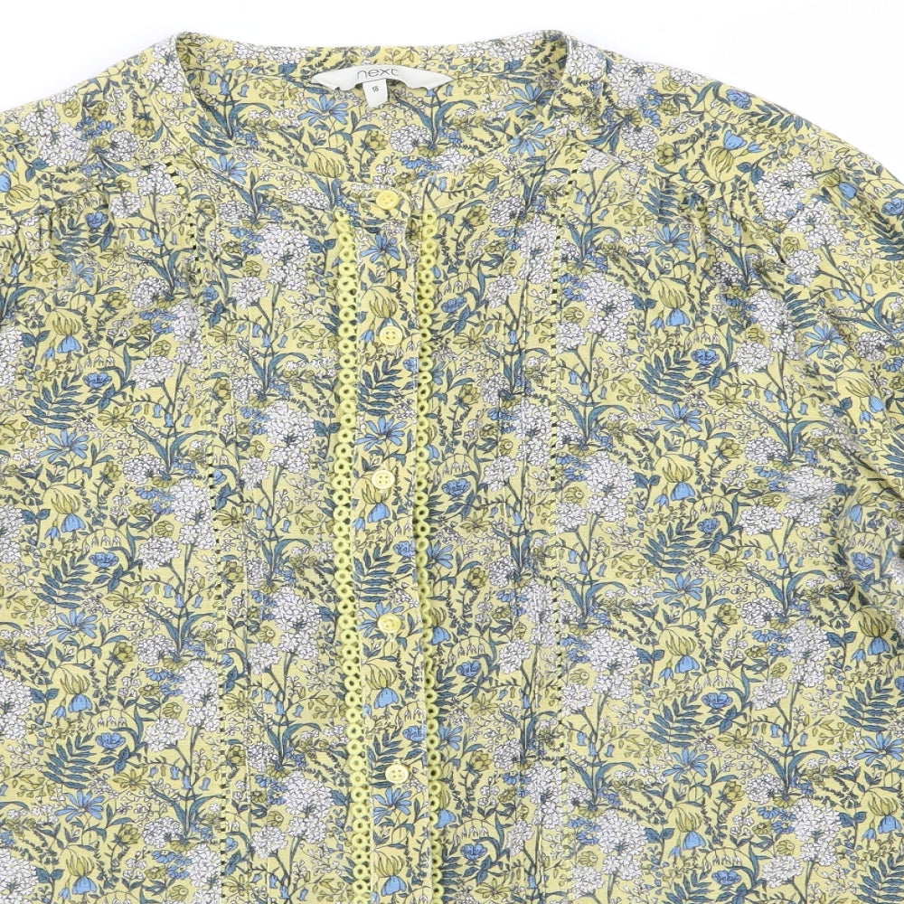 NEXT Womens Yellow Floral  Basic Button-Up Size 18