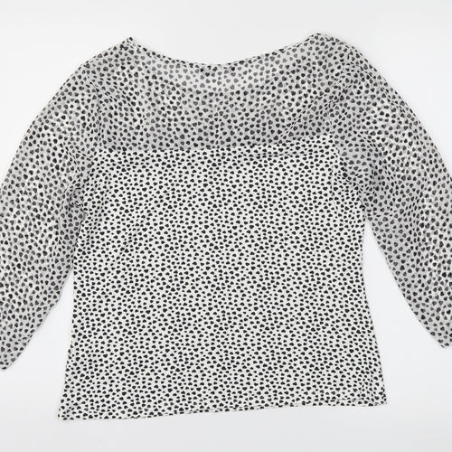 Preworn Womens White Polka Dot  Basic T-Shirt Size 14