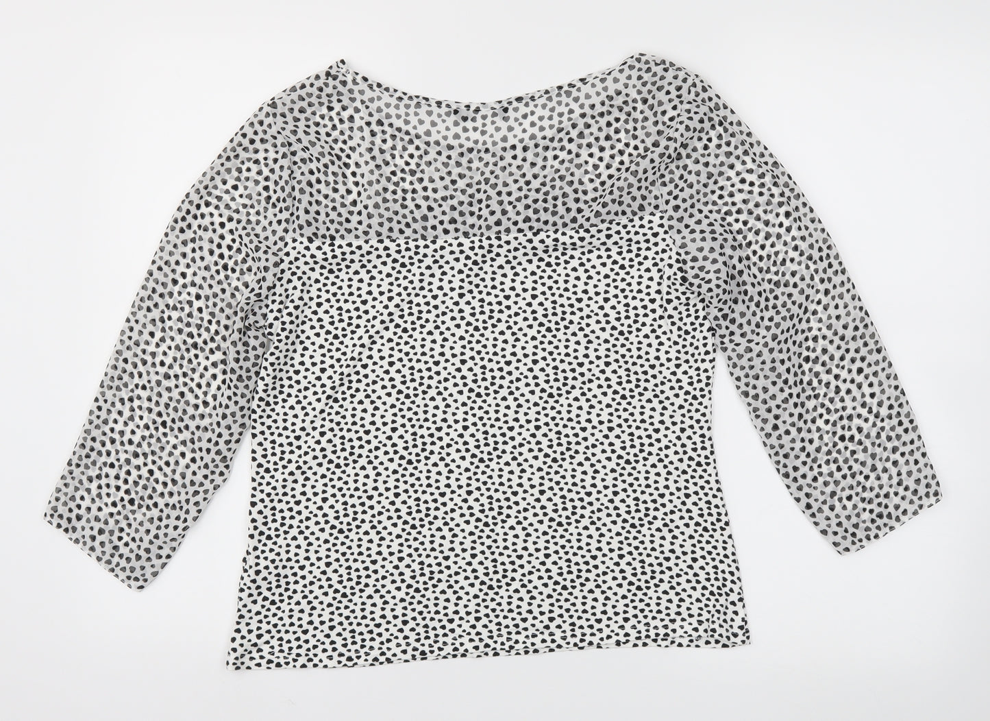 Preworn Womens White Polka Dot  Basic T-Shirt Size 14