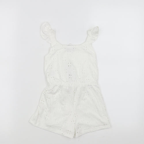 Jeff & Co Girls White   Playsuit One-Piece Size 3-4 Years  - crochet detail