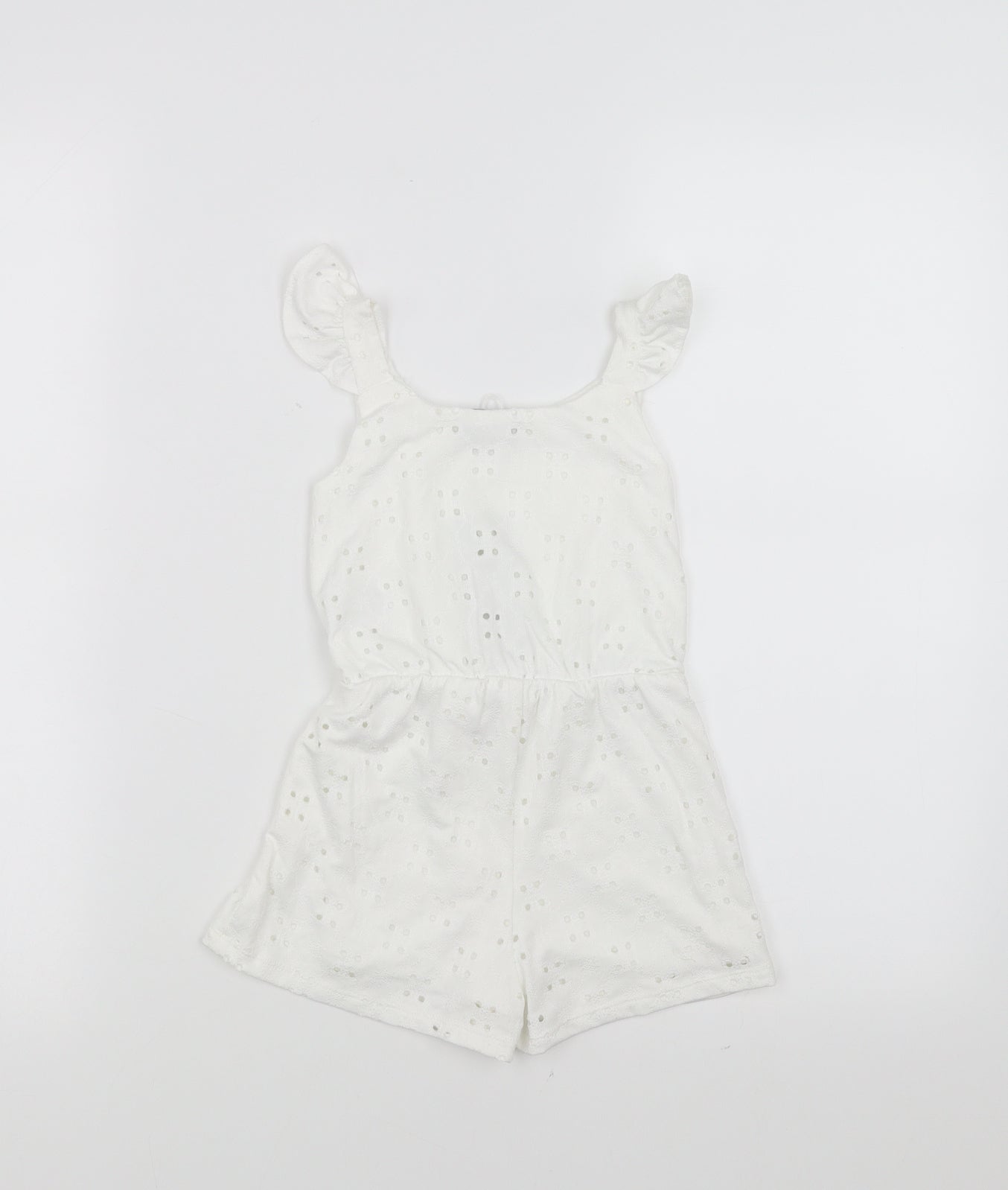 Jeff & Co Girls White   Playsuit One-Piece Size 3-4 Years  - crochet detail