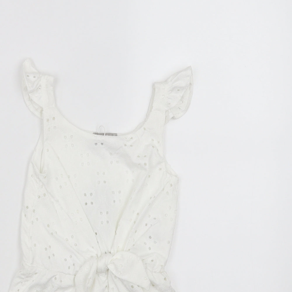 Jeff & Co Girls White   Playsuit One-Piece Size 3-4 Years  - crochet detail