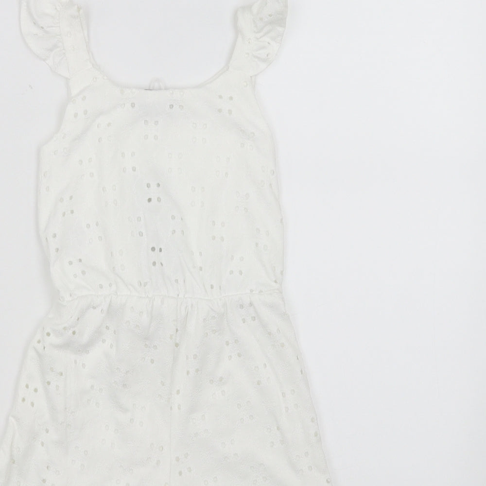 Jeff & Co Girls White   Playsuit One-Piece Size 3-4 Years  - crochet detail