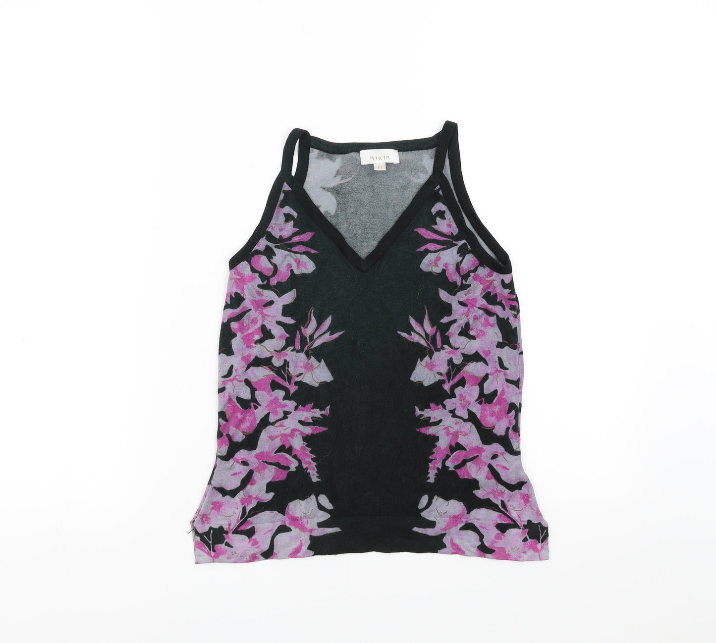 Mixin Womens Black Floral Knit Basic Blouse Size M