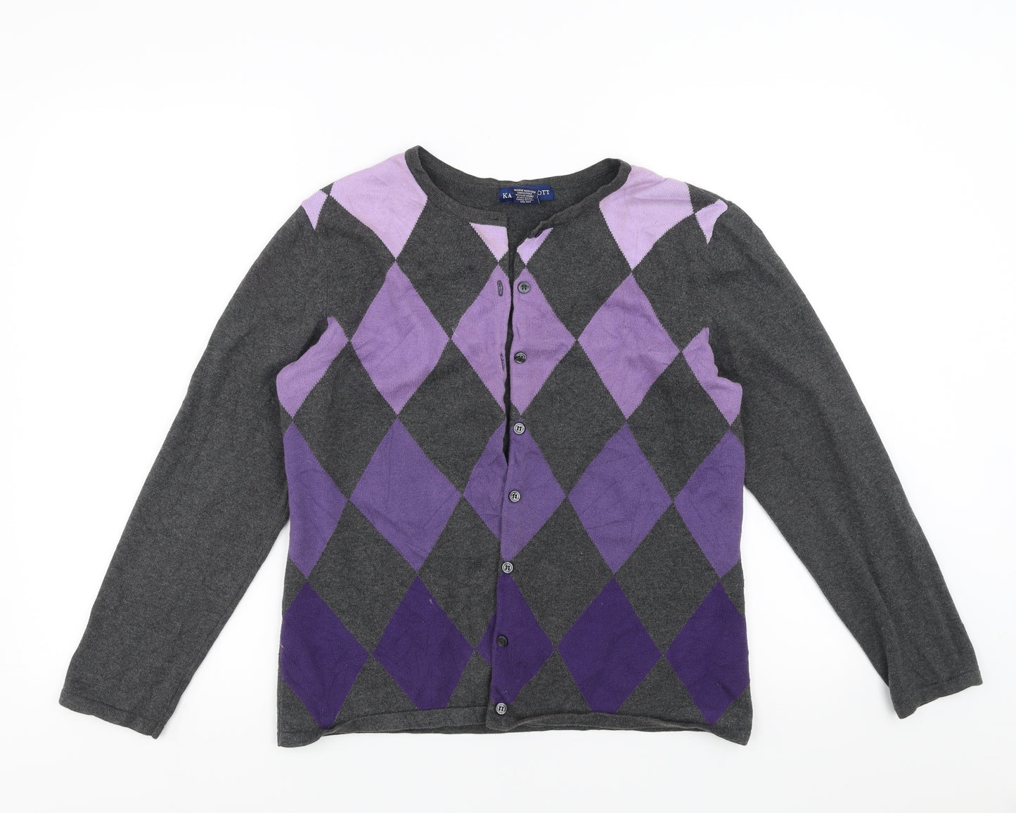 Karen Scott Womens Grey Argyle/Diamond  Cardigan Jumper Size M